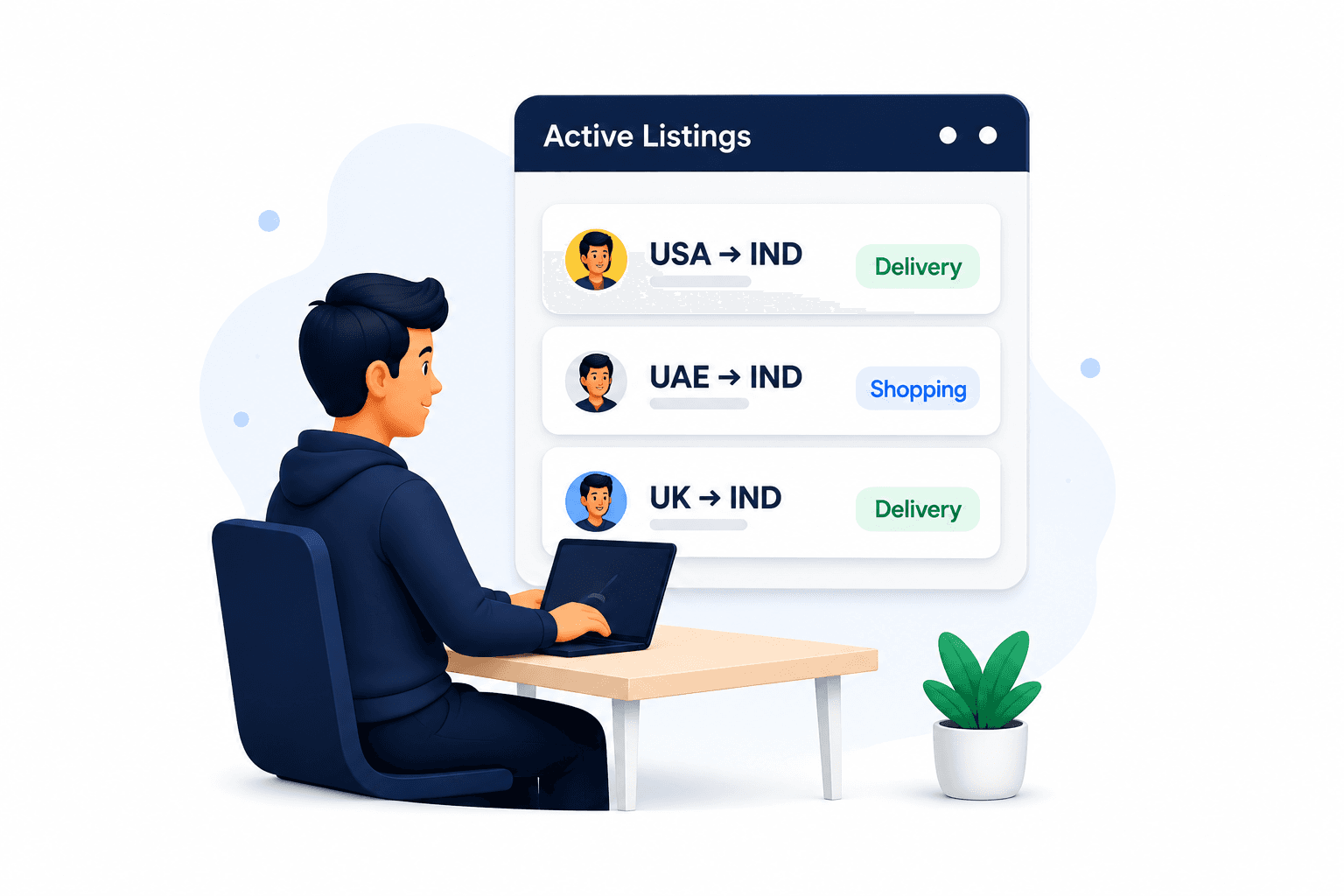 Verified traveller browsing cross-border delivery requests on Zipro