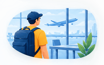 Traveller on an existing route through the airport